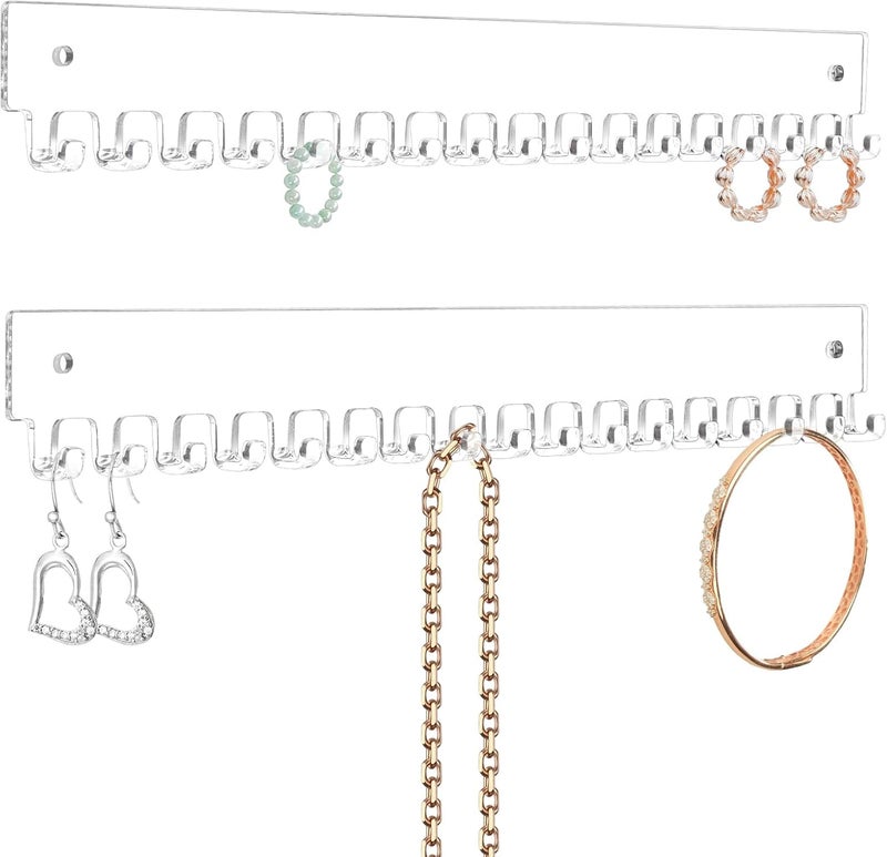 milylove Acrylic Necklace Holder 2 Pack Wall Mounted Necklace Organizer Hanging Jewelry Organizer with 17 Hooks for Necklaces, Bracelets, Rings and Bangles Display (14.17 inch) - Image 1